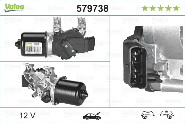 Moteur d'essuie-glace - VALEO - 579738 - Renault CLIO III Grandtour  (KR0/1_) ( 02-2008 > ) Renault CLIO II (BB0/1/2_, CB0/1/2_) ( 09-1998 >  07-2009 ) Renault CLIO III (BR0/1, CR0/1) (